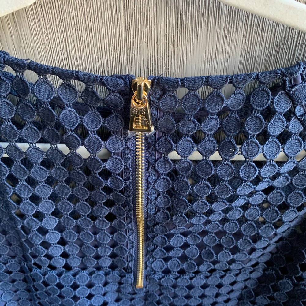 Sail to Sable Navy Eyelet Lace Top with Gold Zip